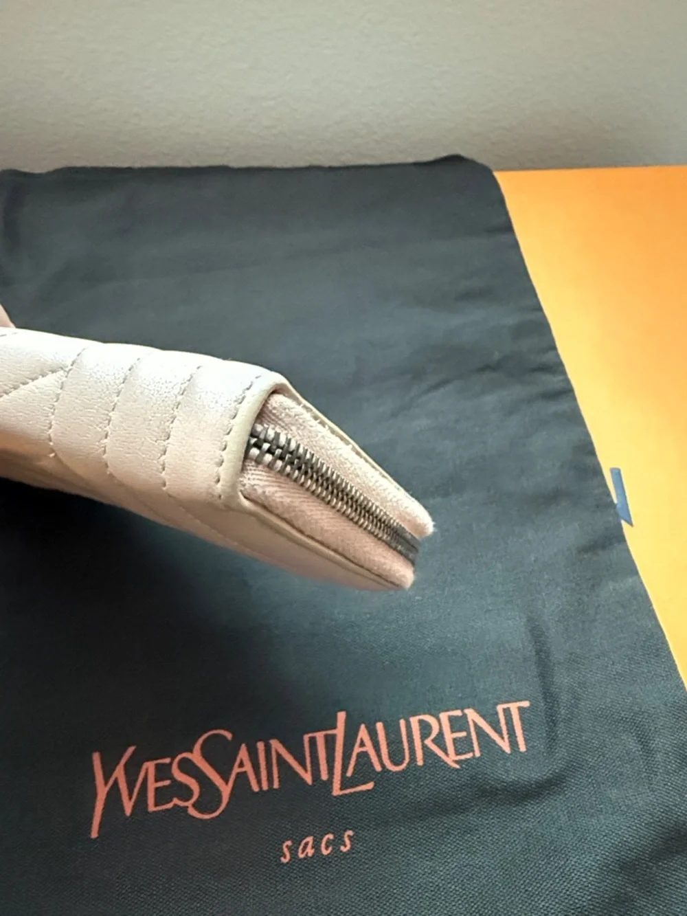 Yves Saint Laurent Quilted Zip Wallet in Light Taupe - Picture 4 of 10